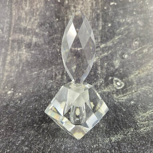 Vintage Hand Cut Highly Polished Prism Clear Crystal Perfume Bottle with Stopper - Picture 1 of 16